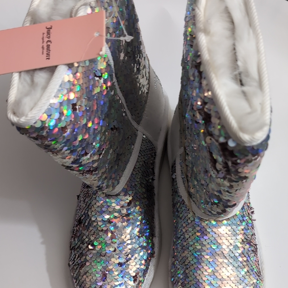 Juicy Couture Iridescent Pink and Silver Sequin Mid-Calf Boots - Picture 5 of 6